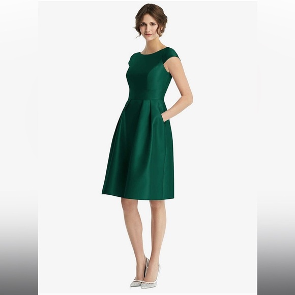 Dessy Collection- CAP SLEEVE PLEATED COCKTAIL DRESS WITH POCKETS - Picture 1 of 13
